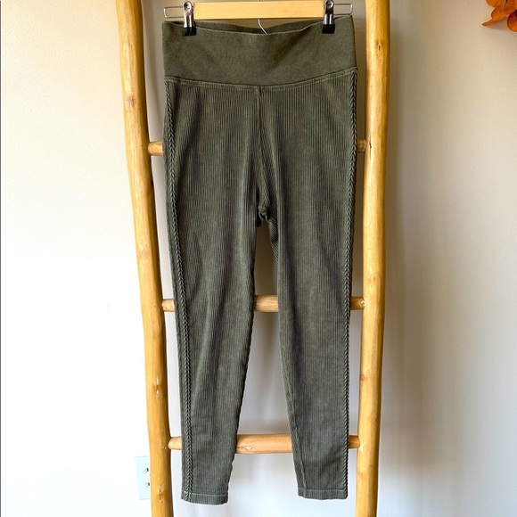 Aerie Offline Olive Green High Waist Ribbed Braided Sides Soft Boho Leggings XL - Picture 6 of 13
